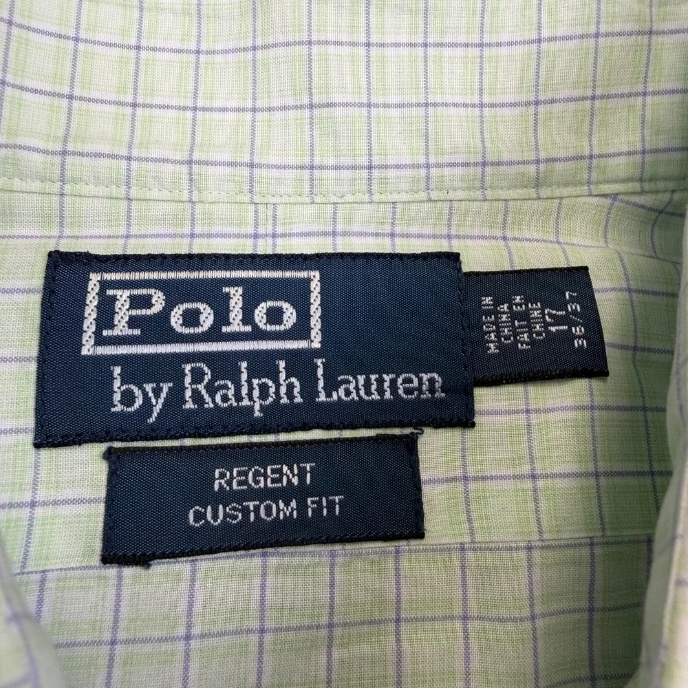 Polo Ralph Lauren Shirt Mens 17 36/37 Green Check‎ Regent Custom Fit Cotton